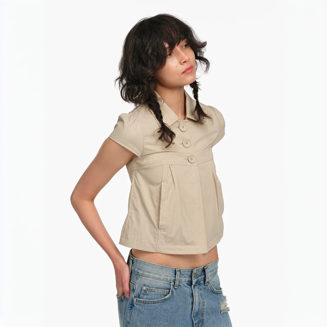 Two little guys*“90.s知识分子”复古翻领插兜短袖锦棉上衣外套