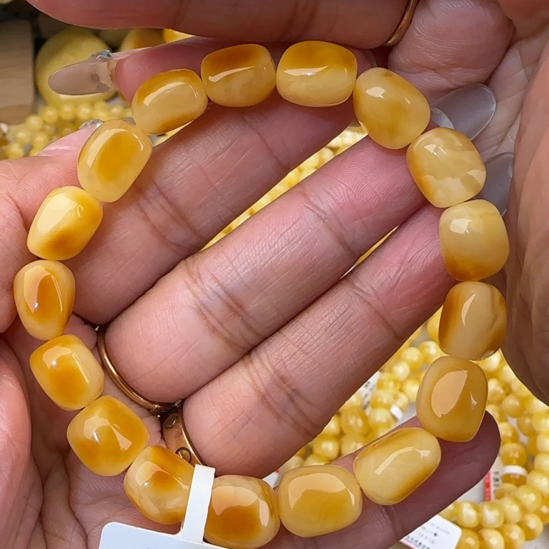 蜜蜡未镶嵌手串鸡油黄随型手串
