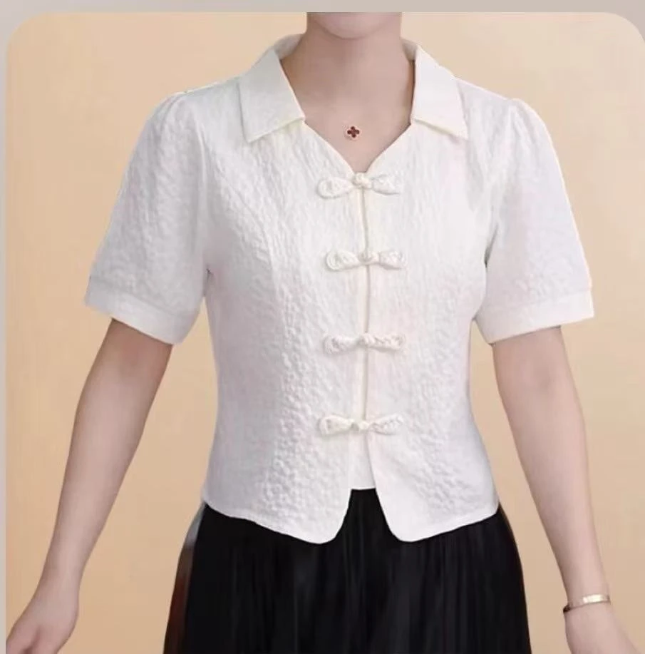 夏季国风盘扣短袖开衫时尚洋气百搭显瘦高端大气女上衣惇博