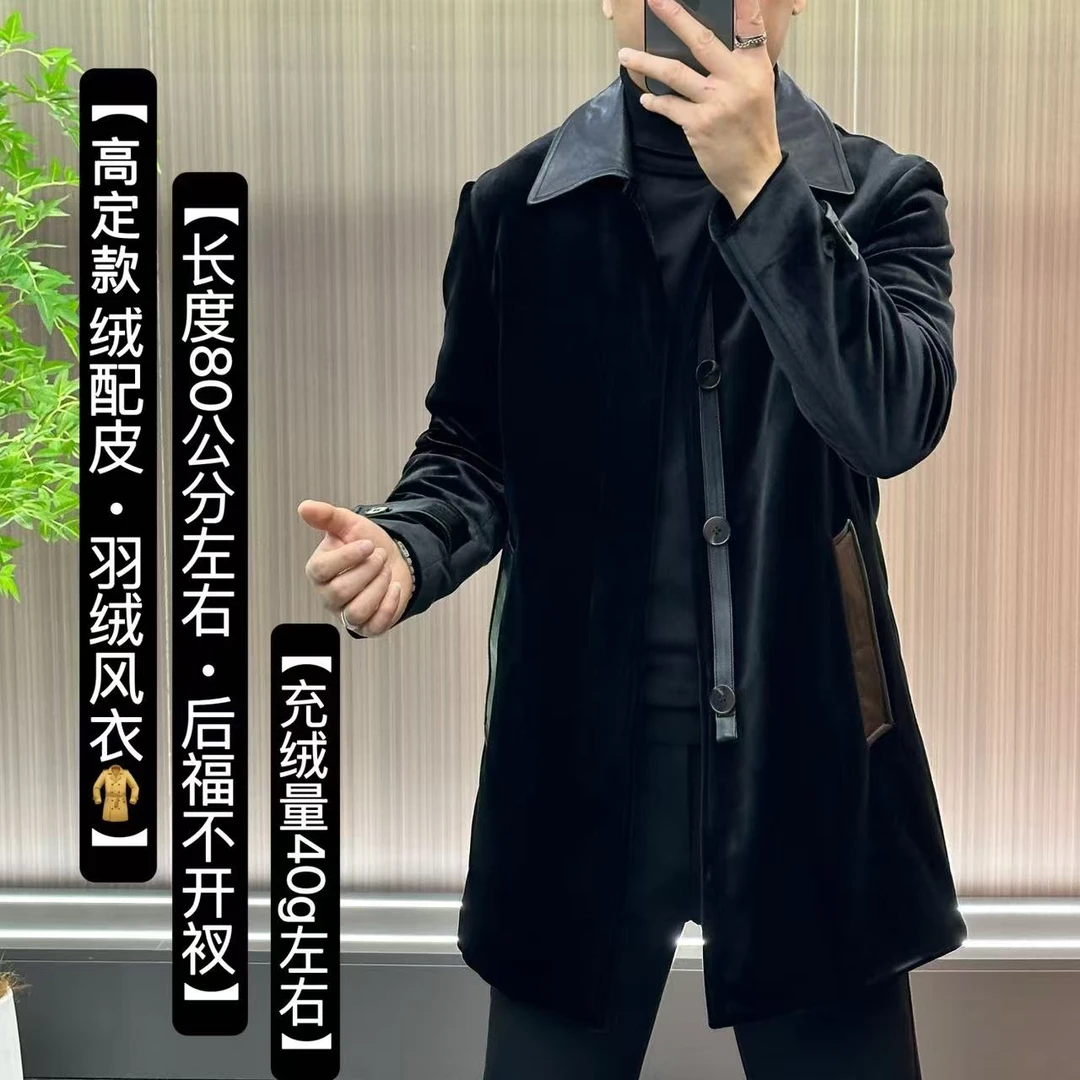 112【爆款推荐】•24冬季•高定款丝绒配皮•羽绒风衣外套