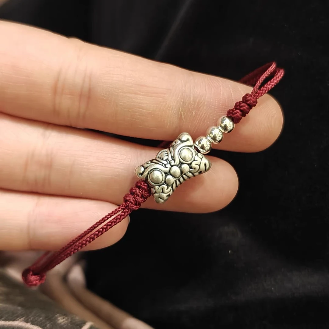 足银手链 原创手工编织-高枕无忧小老虎红绳手链可调节手编纯手工