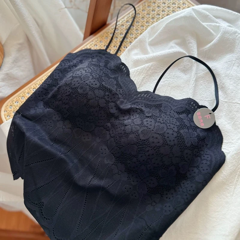 美美推荐00法式蕾丝性感吊带背心美背打底文胸内搭有胸垫