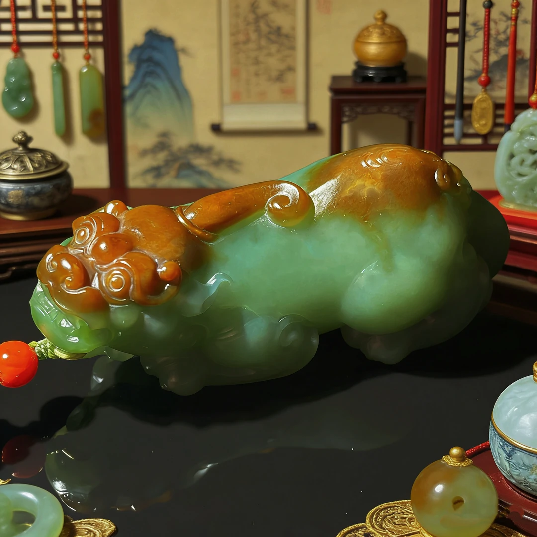 【和田玉·疆籽·貔貅】苏工藏级疆籽碧貔貅手把（苏州发货·基地质检）