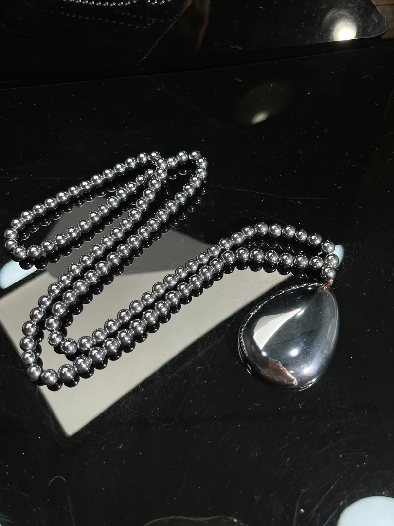 正品满含量太赫兹石-圆珠项链+大水滴吊坠