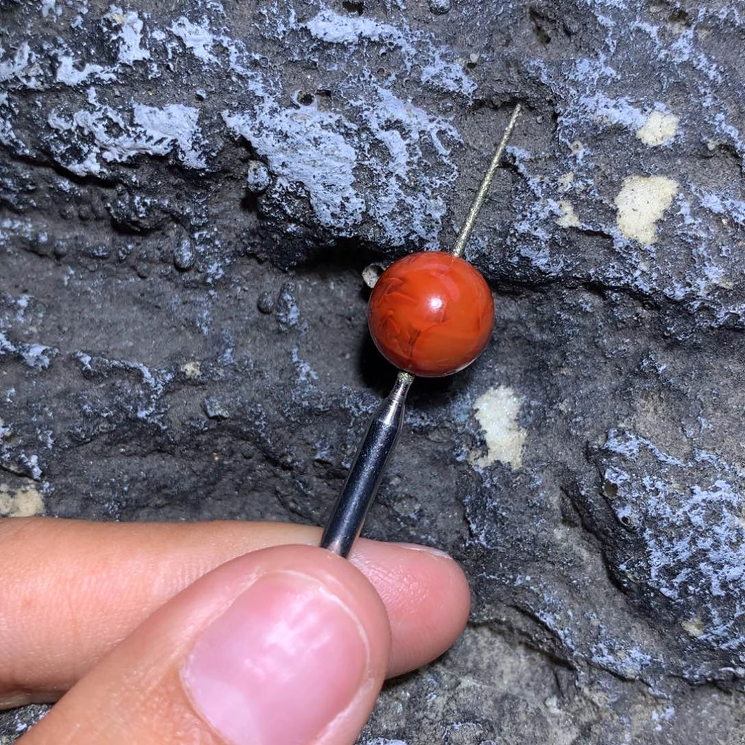 南红玛瑙未镶嵌满肉柿子火焰纹圆珠10.9