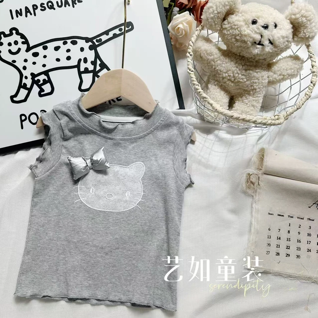 番茄家*【布同反响】夏季上新韩系蝴蝶结凯蒂猫无袖背心T恤D-W827