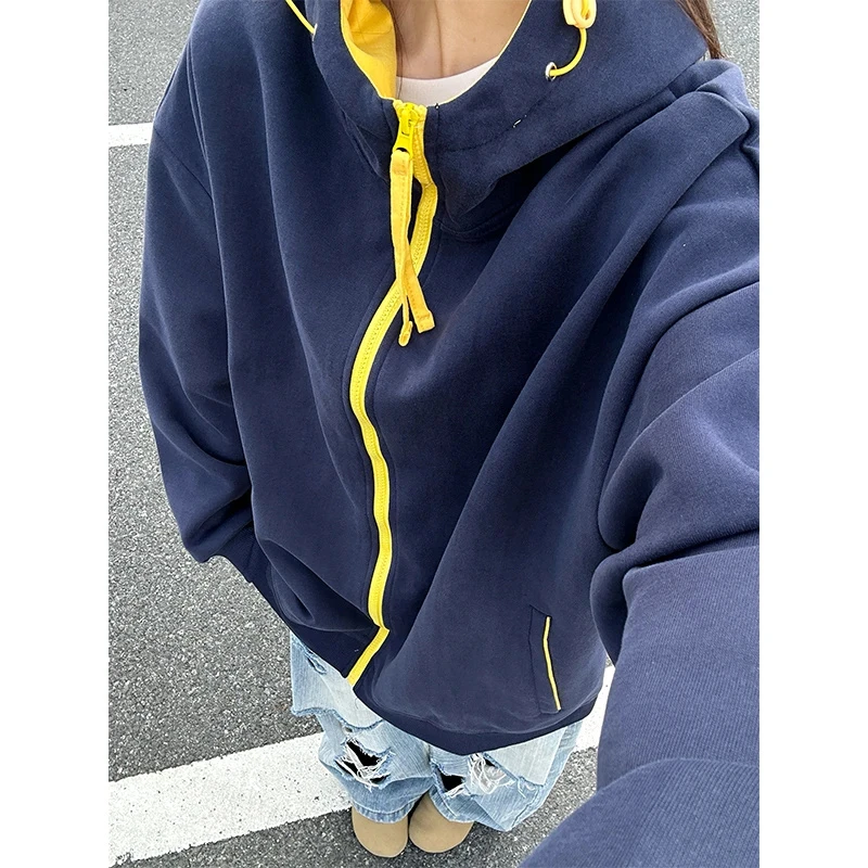 美式cleanfit连帽卫衣男款秋季小众设计感拼接外套潮牌情侣上衣潮