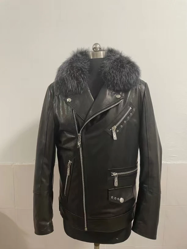 2024年男士新款可拆卸真两件皮夹克机车风