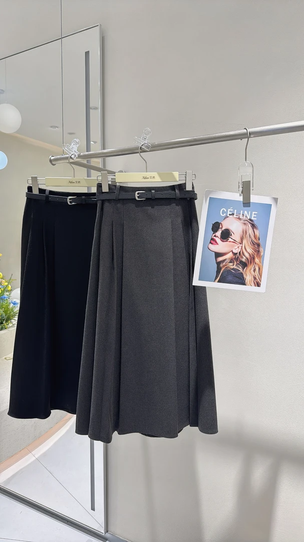 艾然复古高腰显瘦a字裙毛呢半身裙女秋款设计感中长款