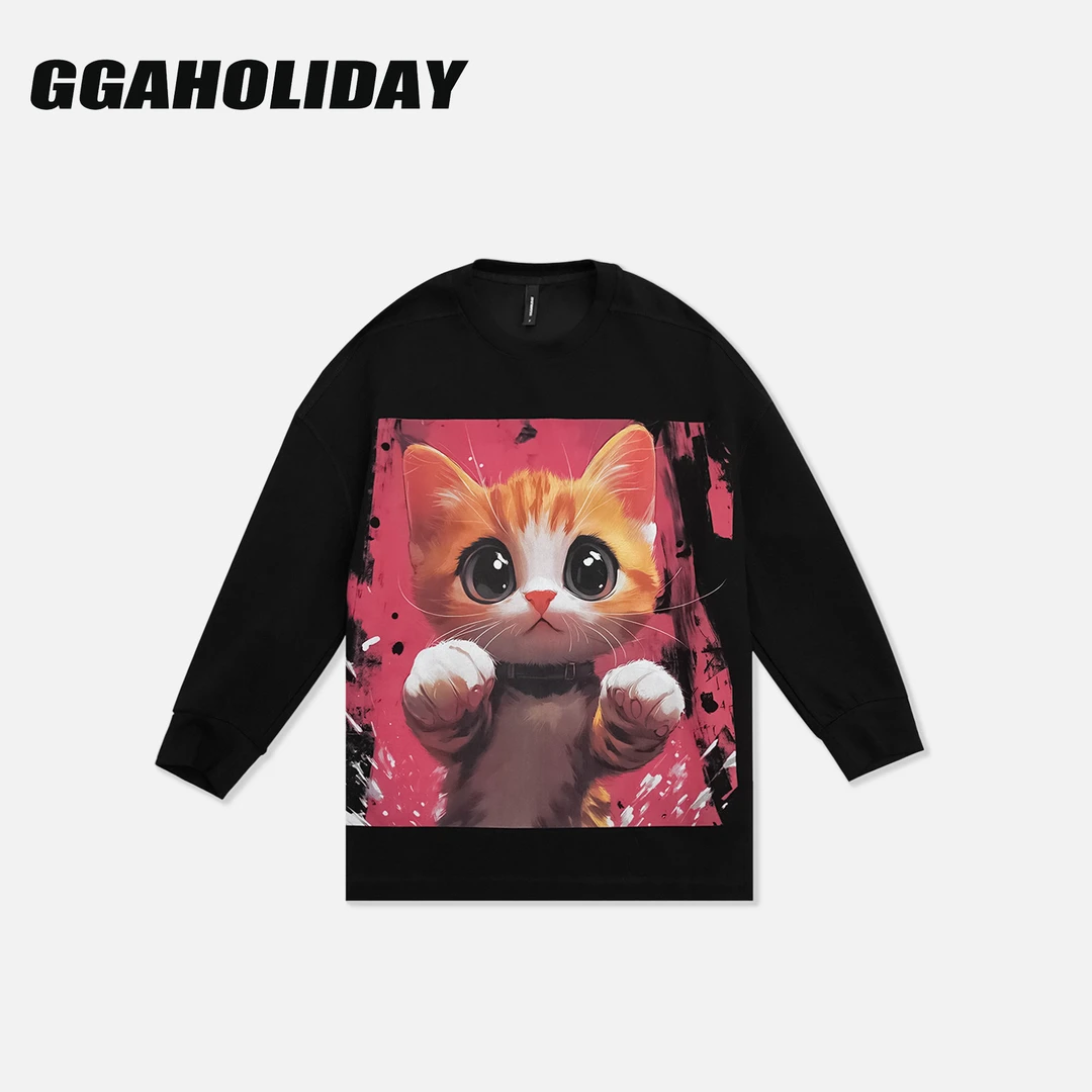GGAHOLIDAY美式休闲复古宽松高街个性潮流印花长袖卫衣-153189