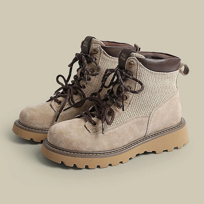 真皮马丁靴女2025秋季新款厚底增高大黄靴工装靴休闲短靴机车靴子