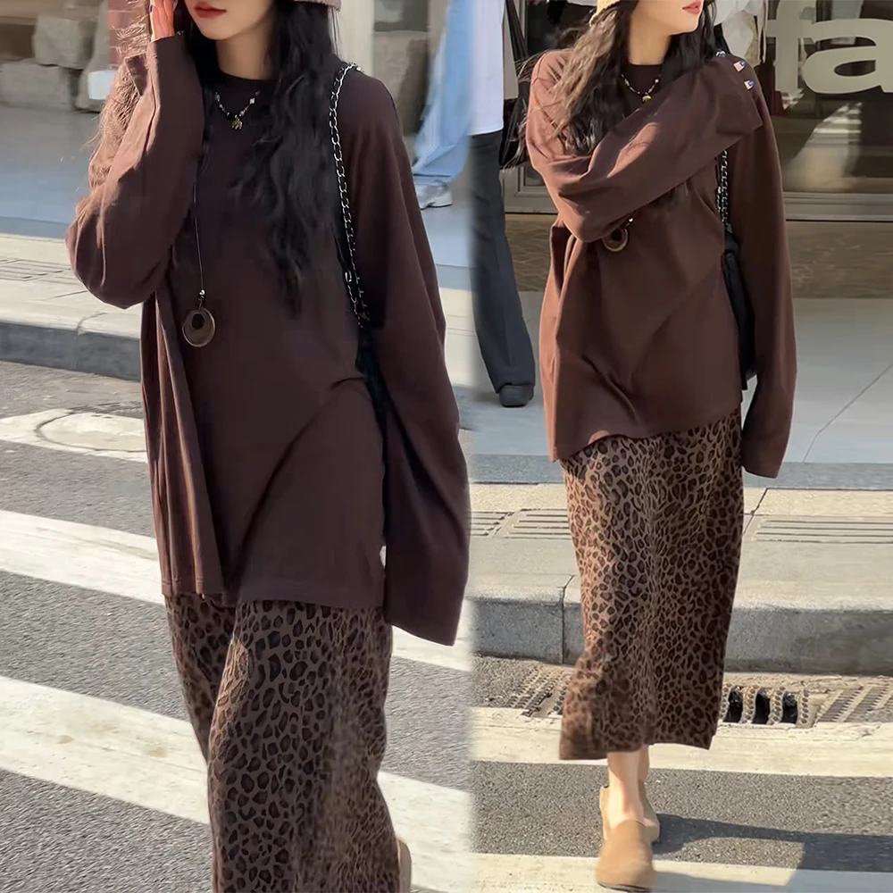 痞帅炸街风豹纹半身裙女2025春秋新款设计感小众显瘦直筒A字裙子