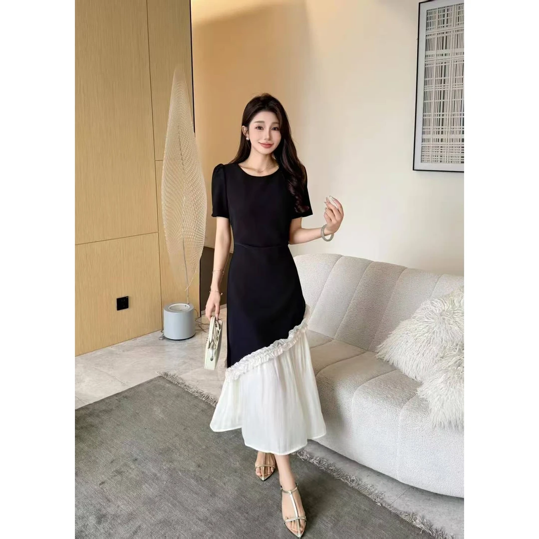 气质假两件短袖连衣裙ZBL33491裙长117（卡码往小拍）