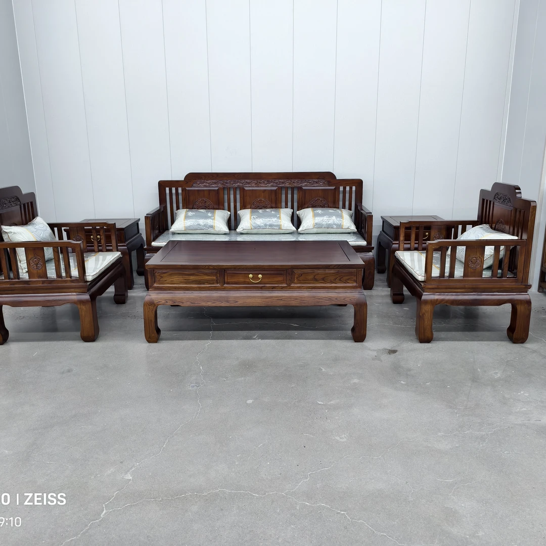 牡丹沙发六件套，全榆木，1+1+3组合，占地约3.5/1.8