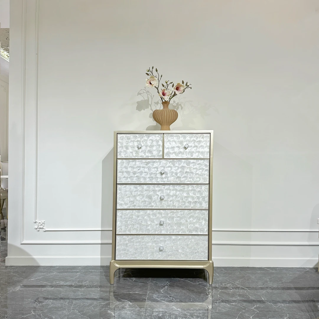 美法式轻奢贝壳六斗柜家用客厅玄关置物抽屉式大容量白色边柜810