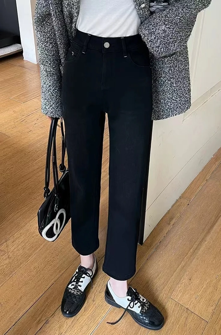 72527-冬季高弹 显瘦显腿直 百搭风格加绒加厚系列直筒裤