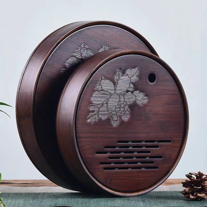 圆形储水式茶盘中国风简约家用办公小型茶台桌面托盘蓄水功夫茶具