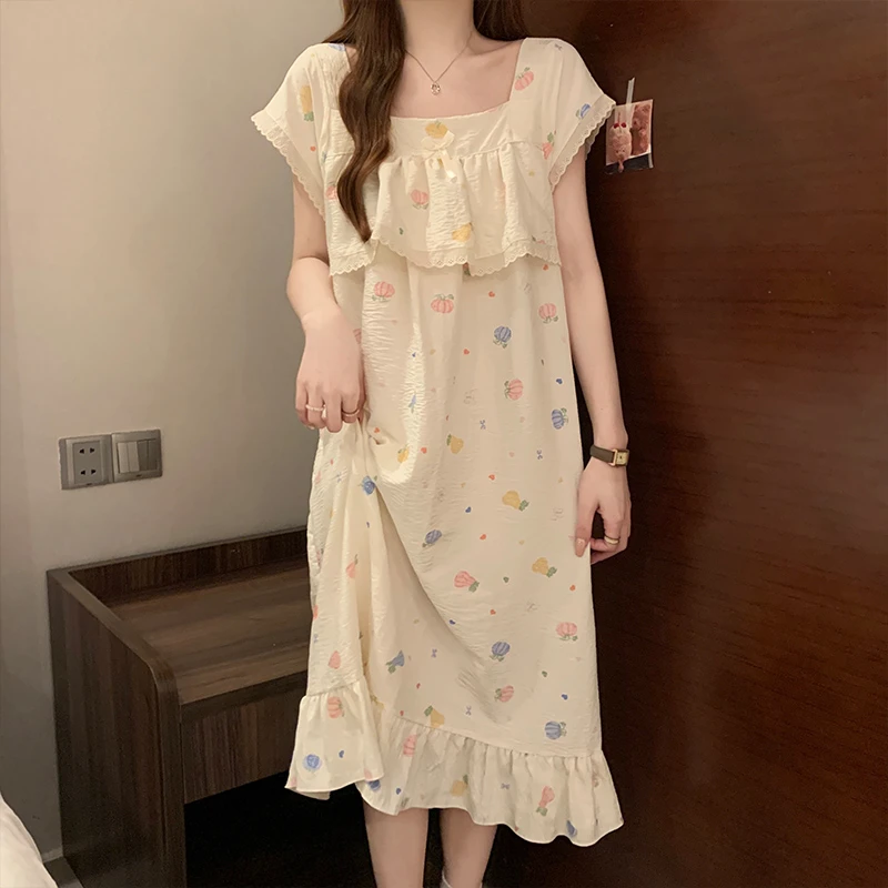 2025新款睡裙女款夏季薄款短袖云朵棉中长款女士夏天孕妇甜美睡衣