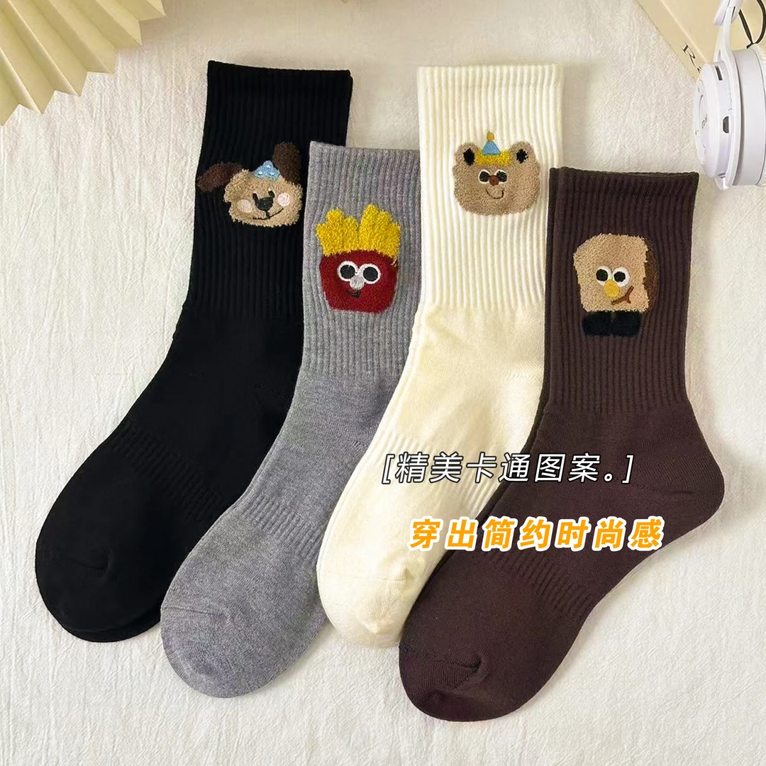 袜子女中筒袜可爱卡通小熊ins潮网红秋冬加厚保暖绒可爱少女长袜