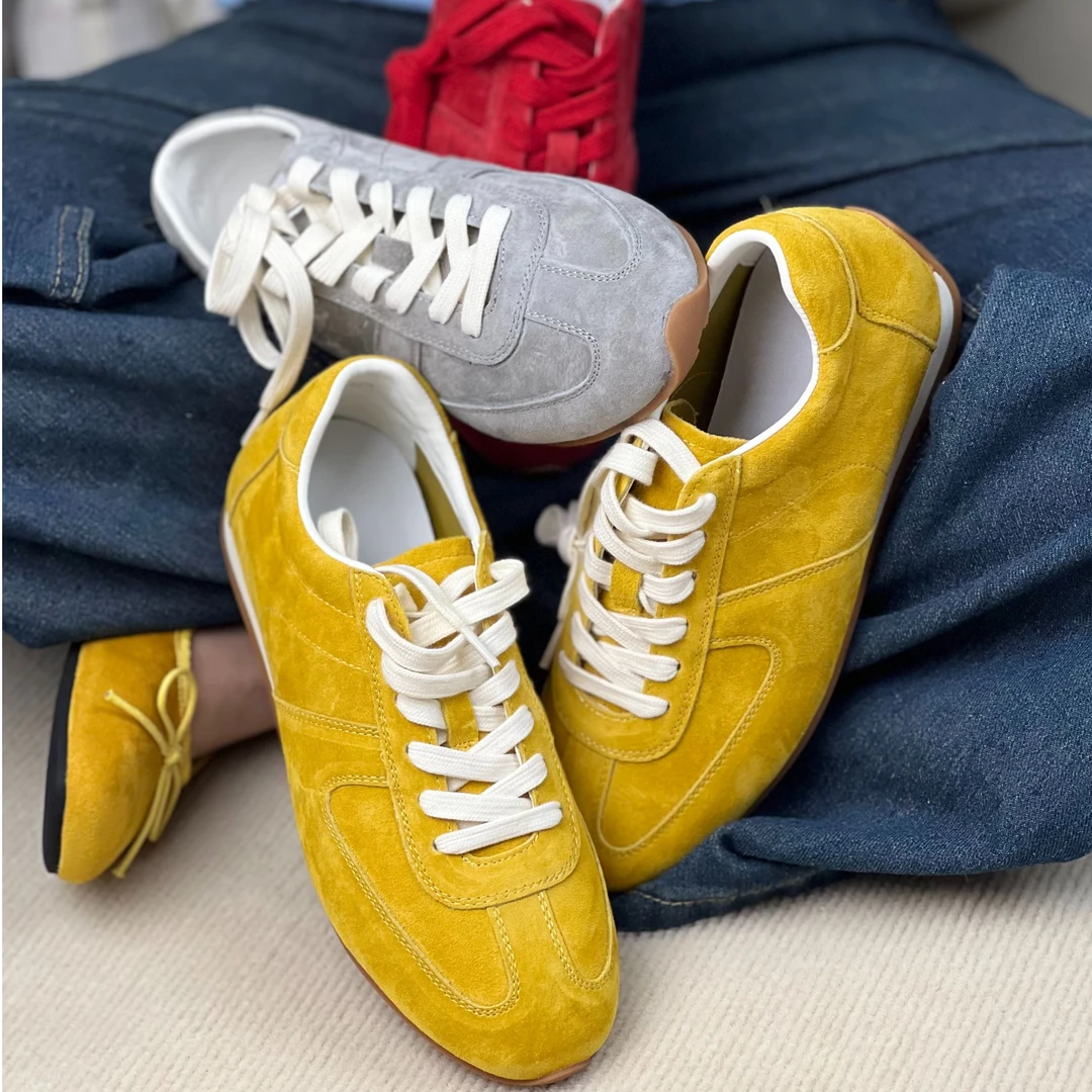 韩版厚底跟高3.5CM德训磨砂真皮休闲复古潮流2025经典女鞋