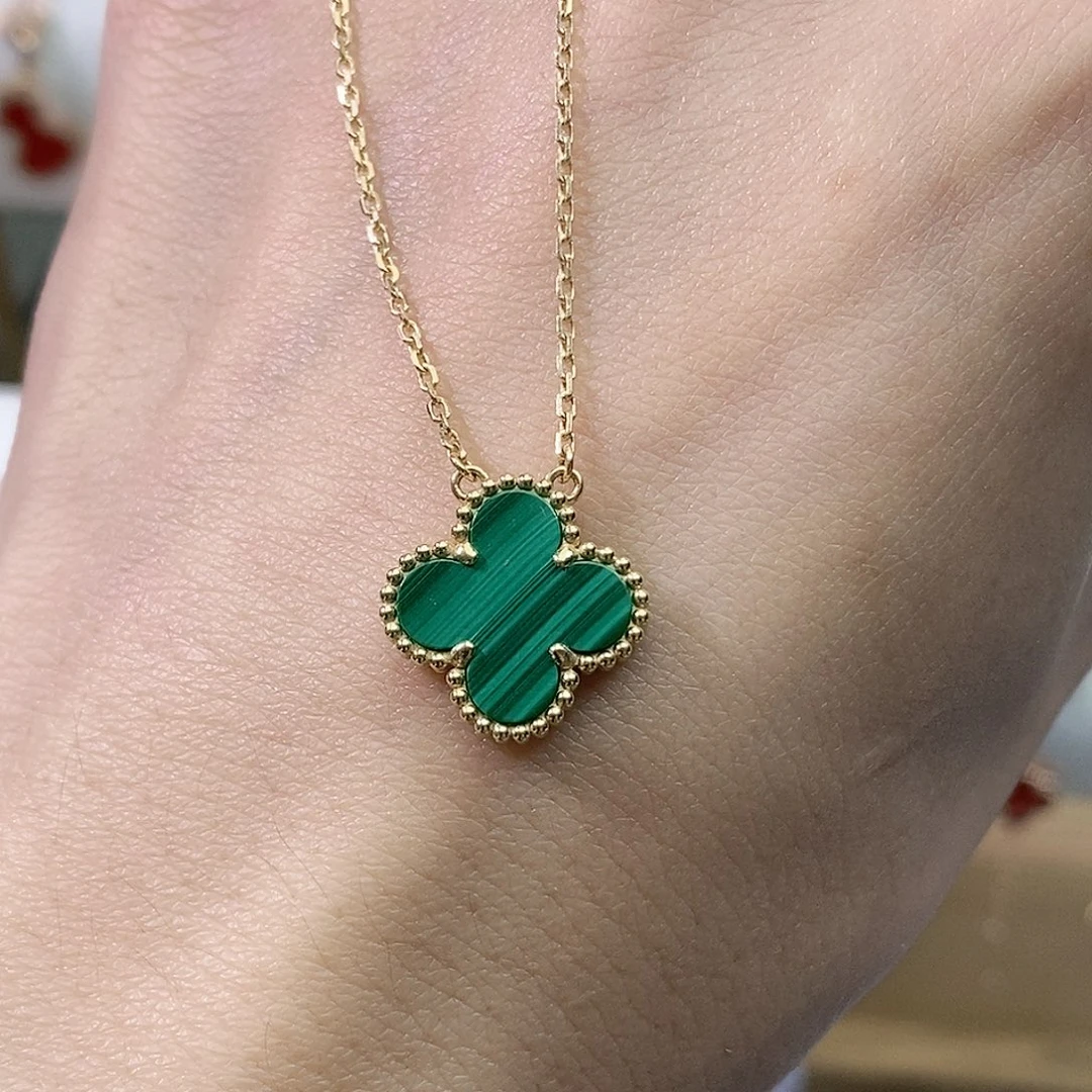 孔雀石项链18K金镶嵌K黄