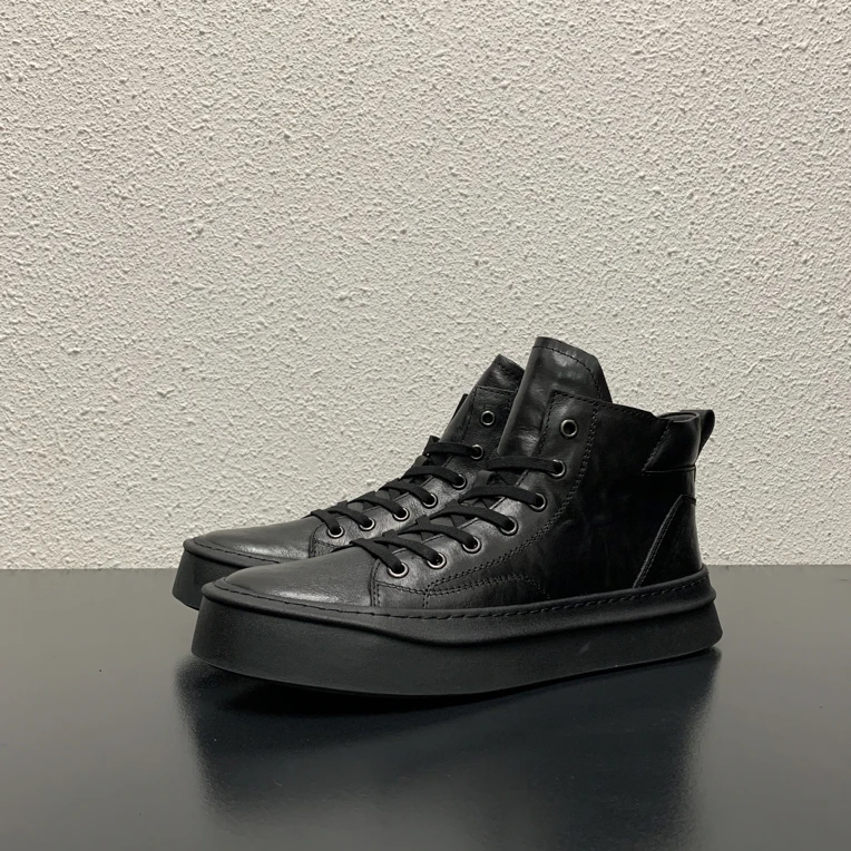 秋冬加绒高帮男士真皮休闲板鞋 复古男短靴马丁靴 真皮皮鞋