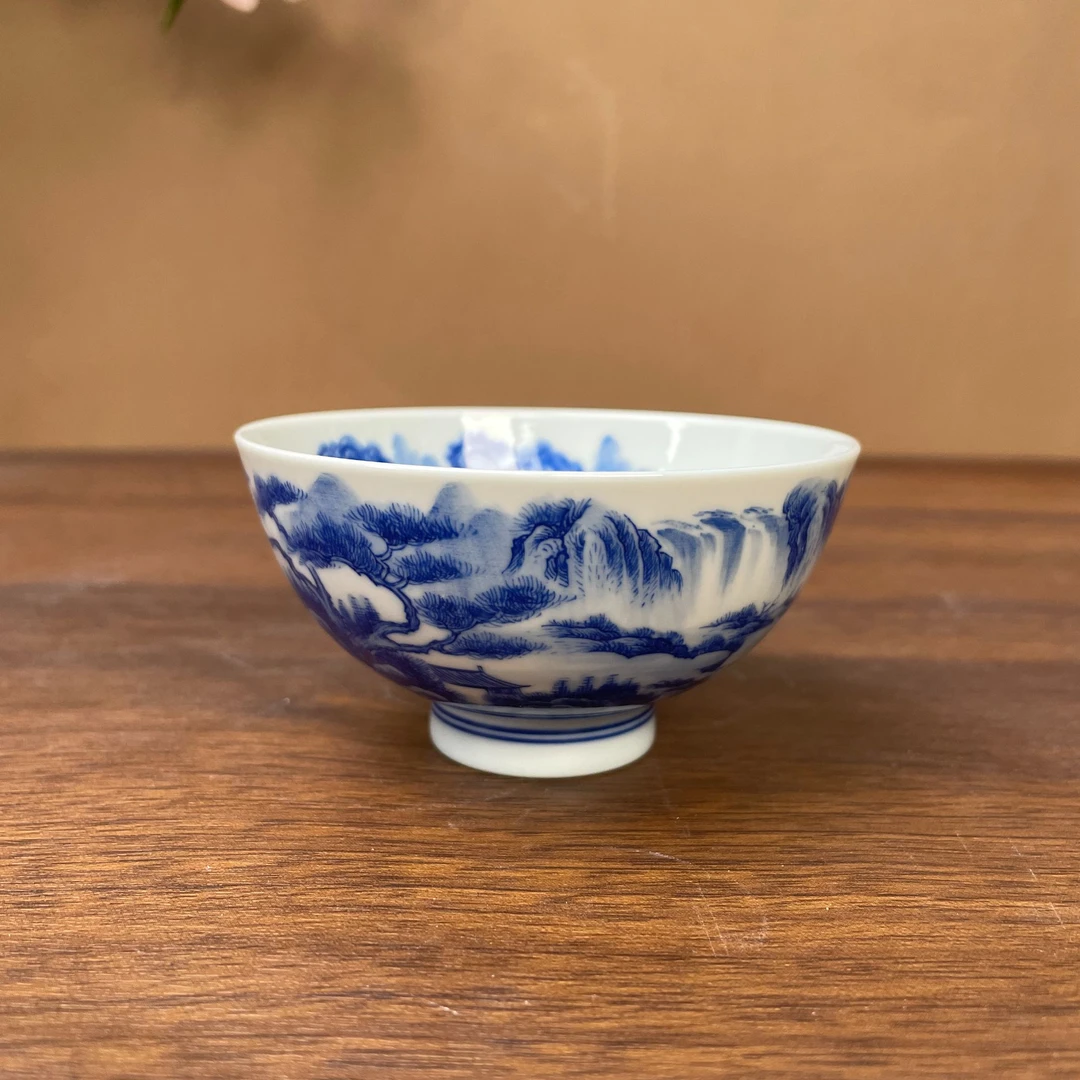 【九茗珍藏】山水鸡心杯手工手绘景德镇茶具 容量80毫升