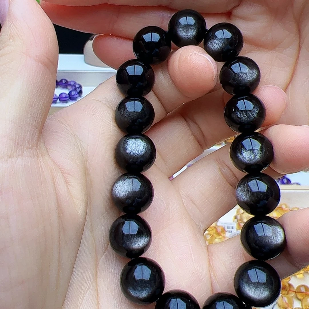 黑曜岩未镶嵌手链银曜石12mm