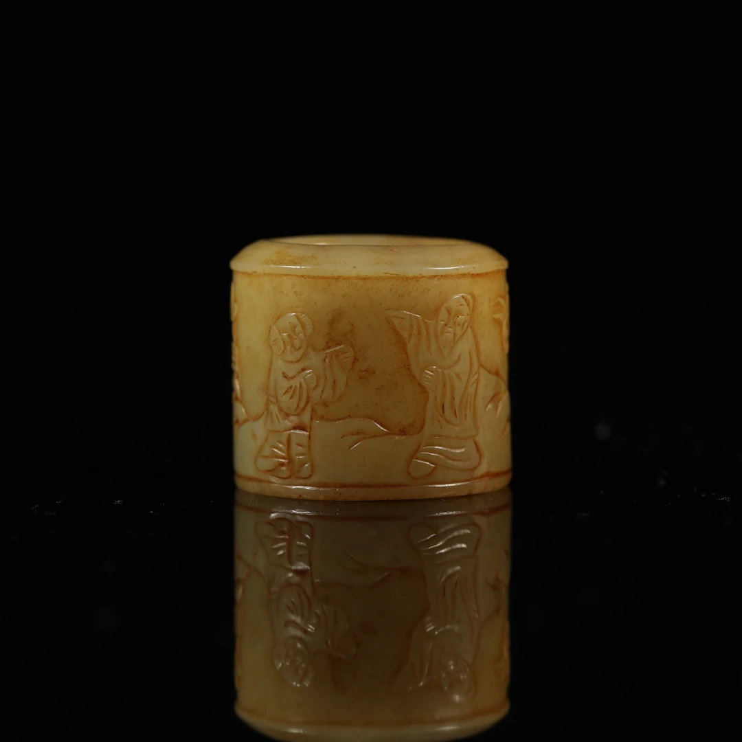 "清晚期黄玉松下老人文人扳指/ DL466744/ 古玩/收藏/德州文物"