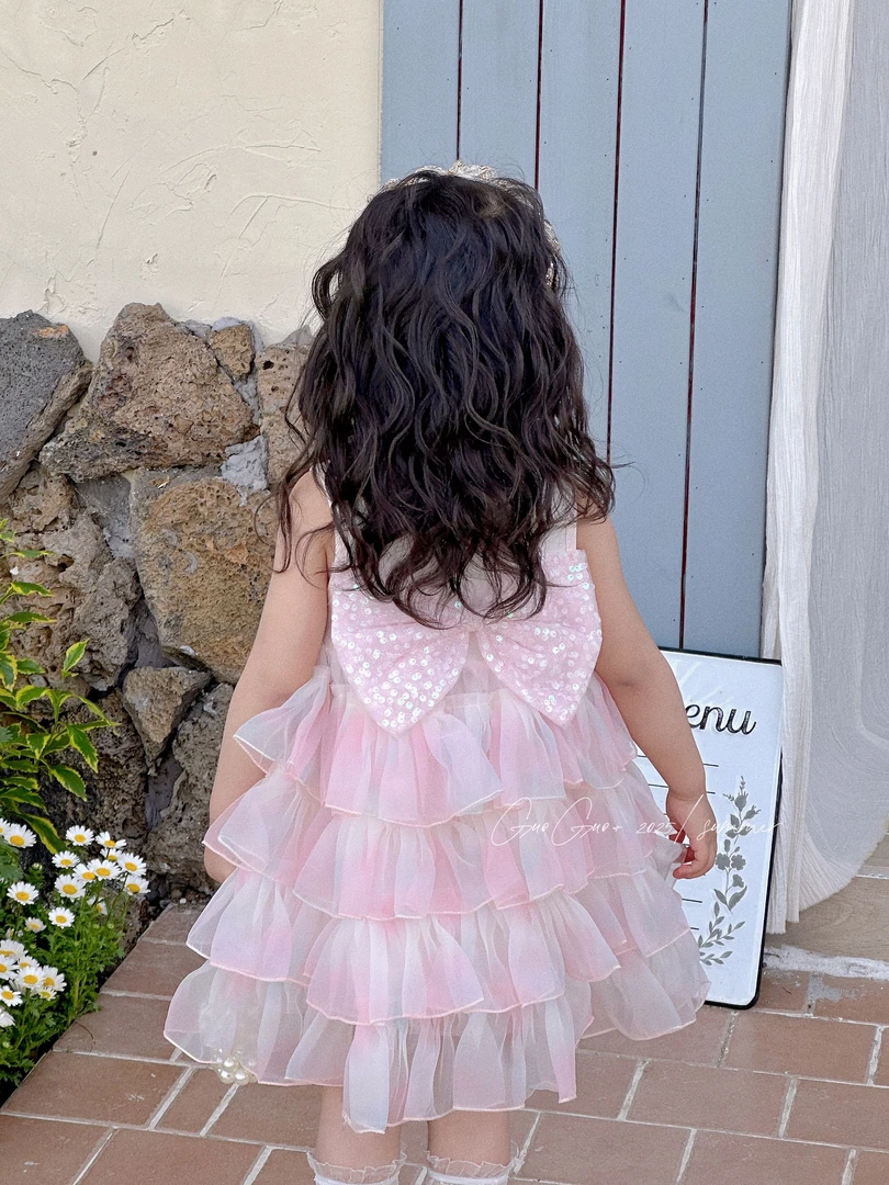 【XTL】2025新夏奶粉色渐变蝴蝶结蓬蓬蛋糕裙1828