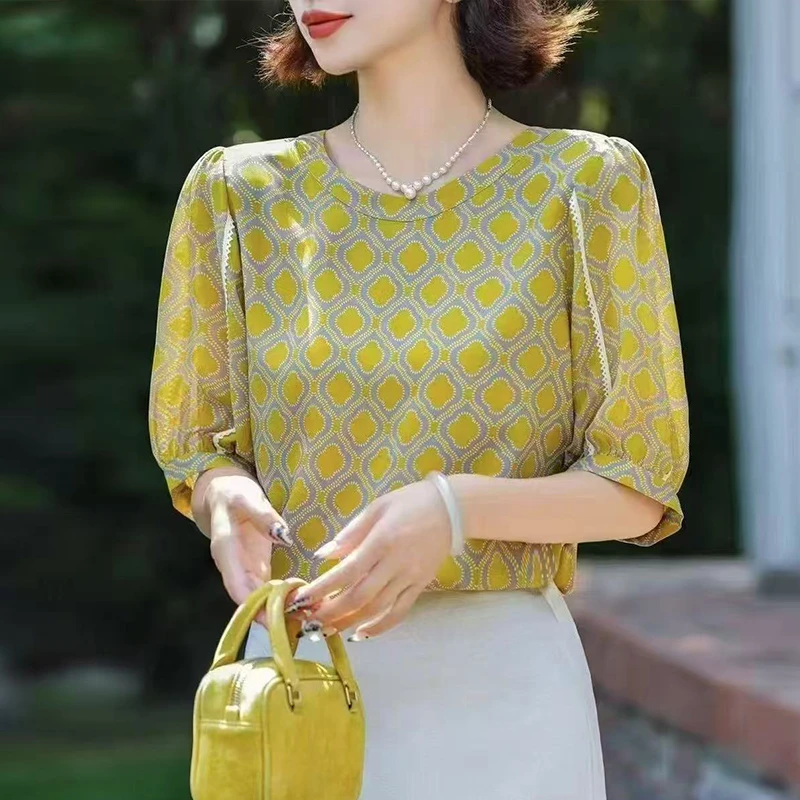 气质圆领五分袖T恤女2025夏季新款时尚洋气轻奢百搭高级感上衣潮