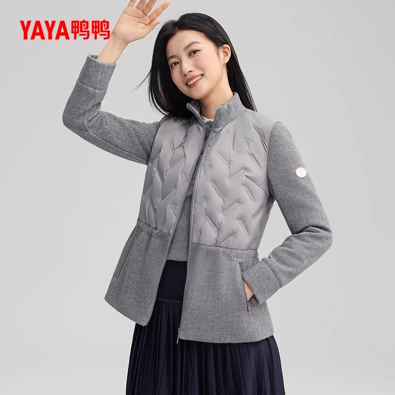 YAYA/鸭鸭2025年新款羽绒服女冬季新品短款立领轻薄时尚拼接外套