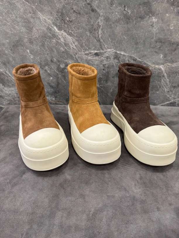 新款欧版真皮加绒厚底包头时尚显瘦极简风潮流美拉德短靴2316-1