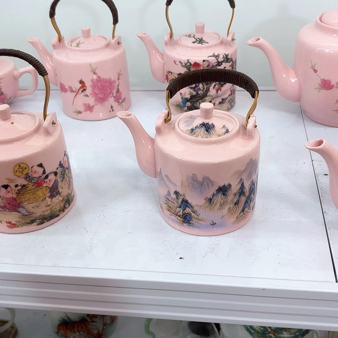 壶陶瓷千里江山图一斤提梁壶红稀稀