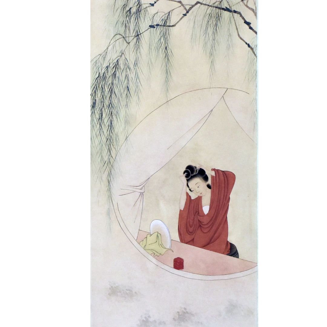 HM0857 仕女梳妆图 71.5×25cm 纸本立轴 1.6平尺