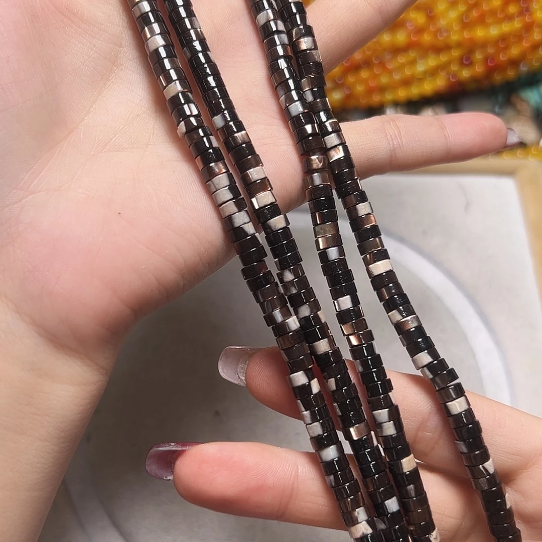 玛瑙/玉髓合金珠宝半成品M360 6m天然黑金贝隔珠一条