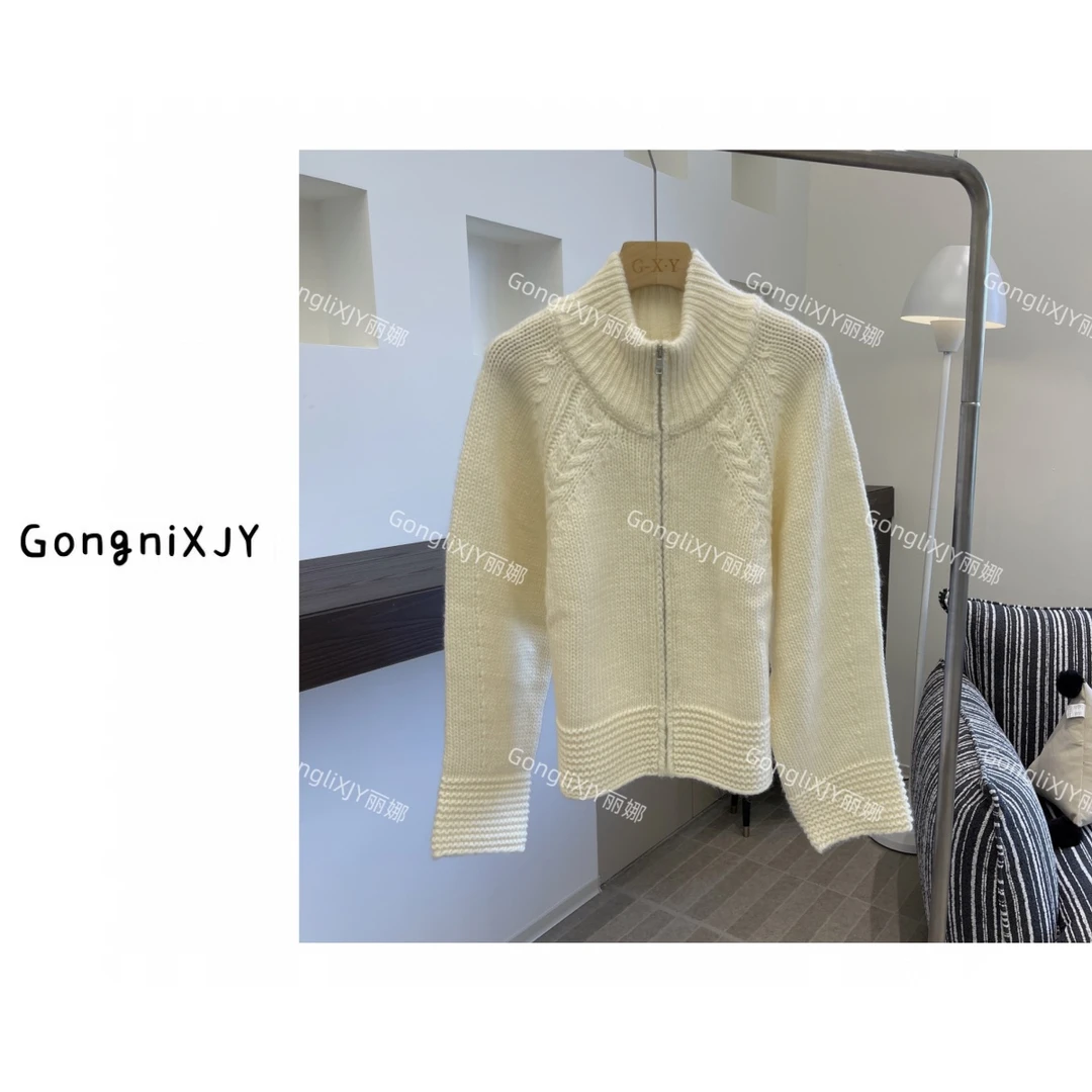 【LINA·GXY】原味奶糖圆领麻花纹毛衣外套