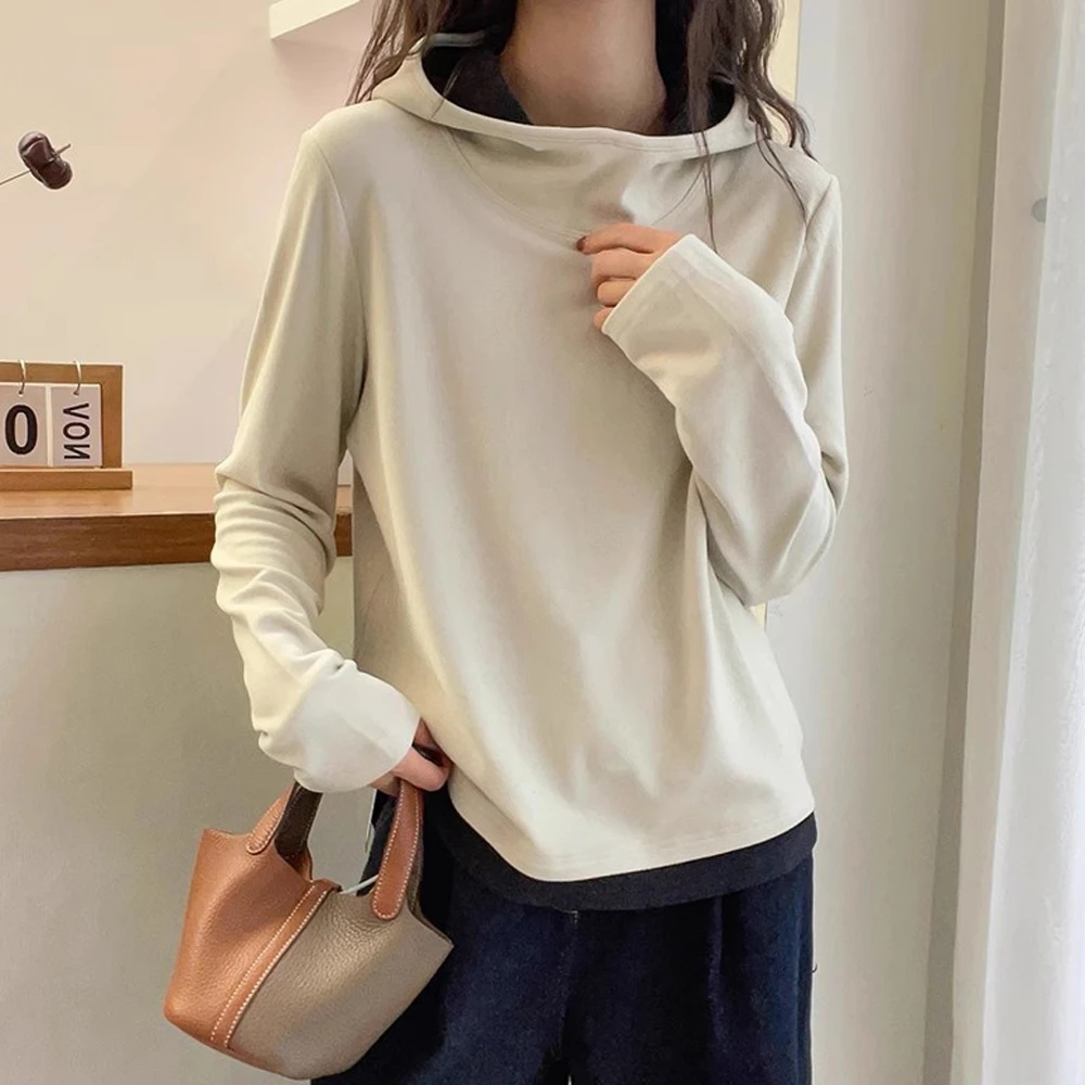 撞色连帽休闲卫衣女2025秋冬新款欧货女装时尚洋气德绒打底衫上衣