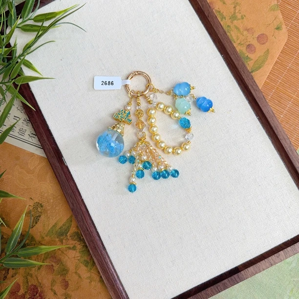 2686-蓝金夜光大球光变福禄挂件钥匙扣包挂手机链