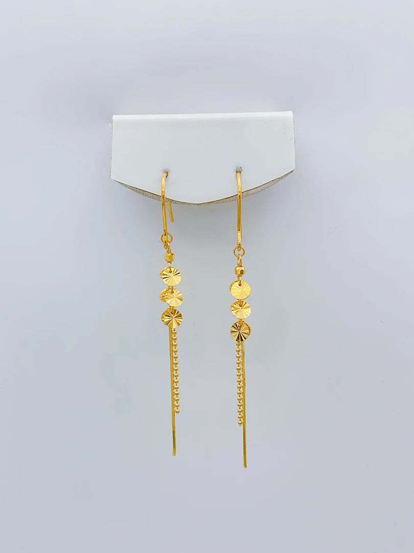 老庙黄金2 足金 精工5G工艺 时尚亮面圆片流苏 耳钩3.01克