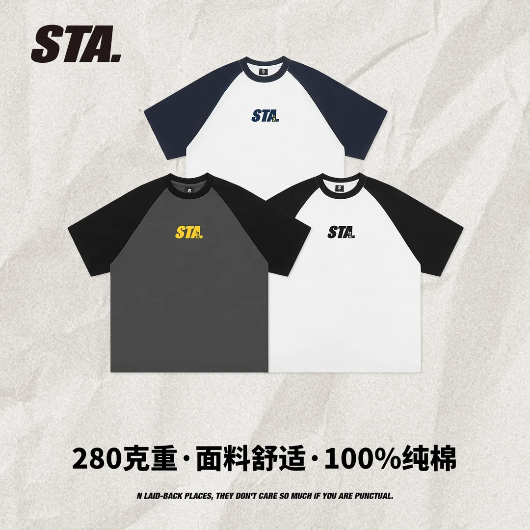 STA国潮280克重重磅复古街头纯棉圆领夏季半袖男短袖t恤