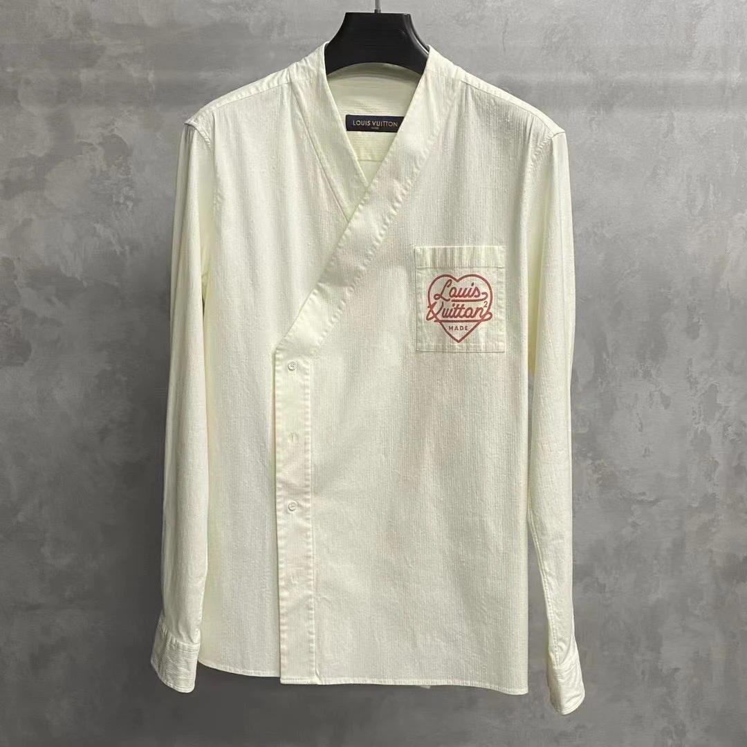 未使用 LouisVuitton/路易威登 白色nigo和服不对称衬衫/L码