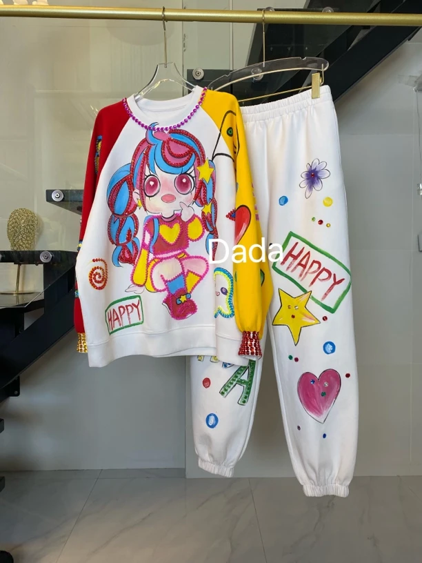 Dada设计款新款重工个性款休闲宽松百搭时尚套头卫衣套装C10865