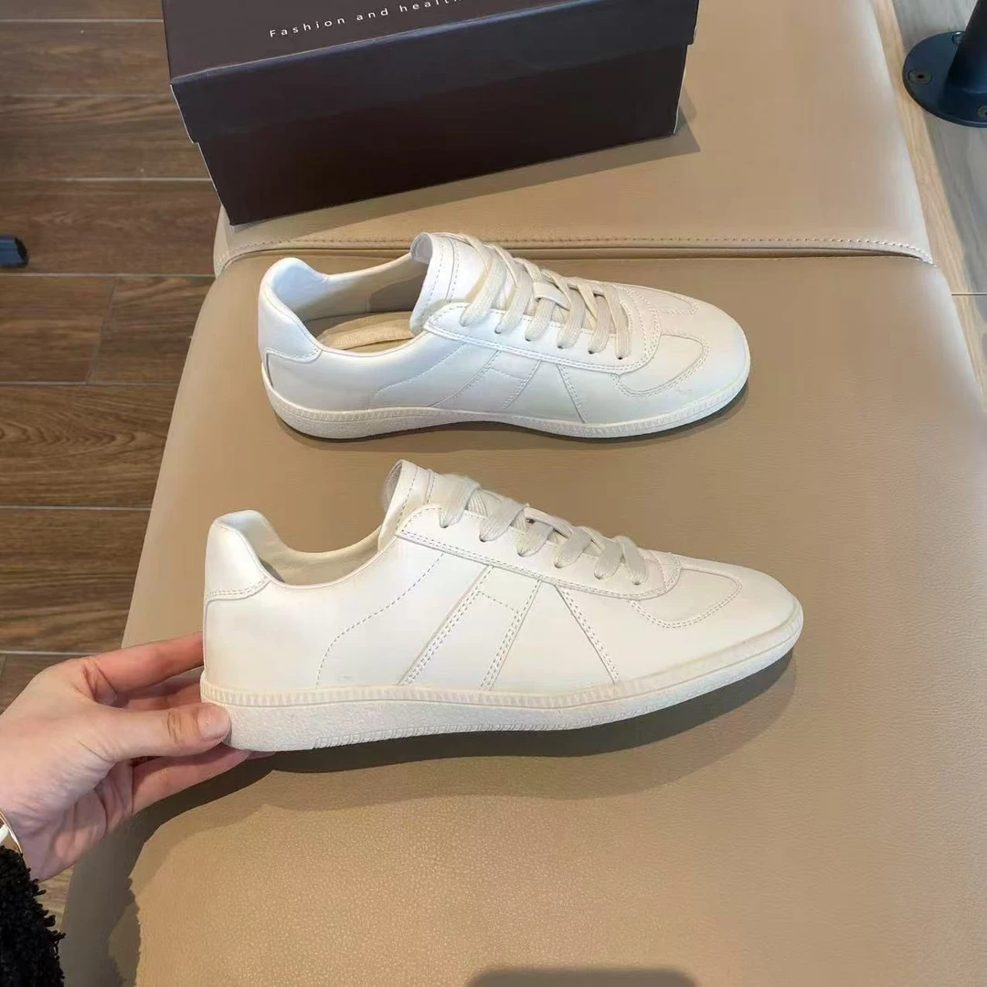 真皮复古德训鞋女系带平底休闲板鞋百搭运动小白鞋男女同款