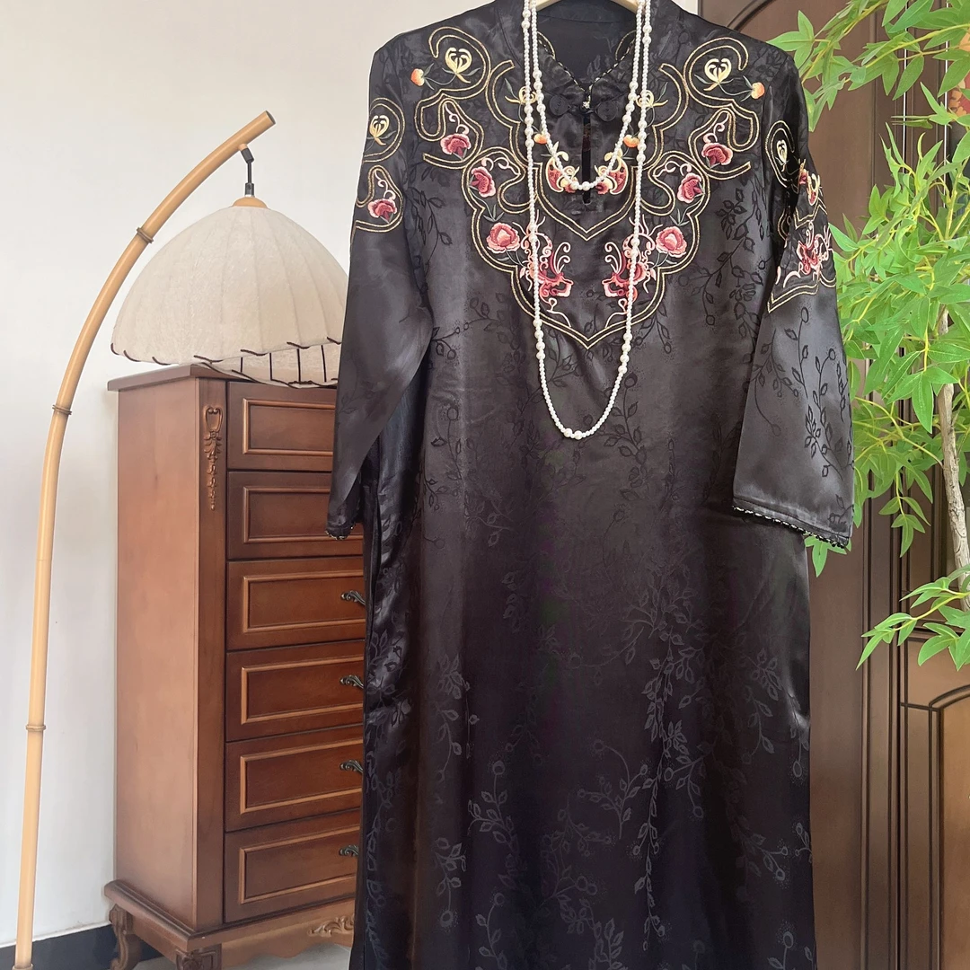 8210款新中式国风气质斜襟改良式旗袍连衣裙