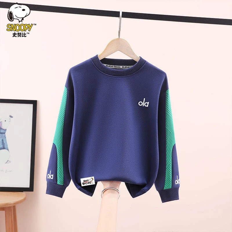 史努比男童休闲卫衣秋冬装2025新款洋气中大童男孩宽松百搭打底衫
