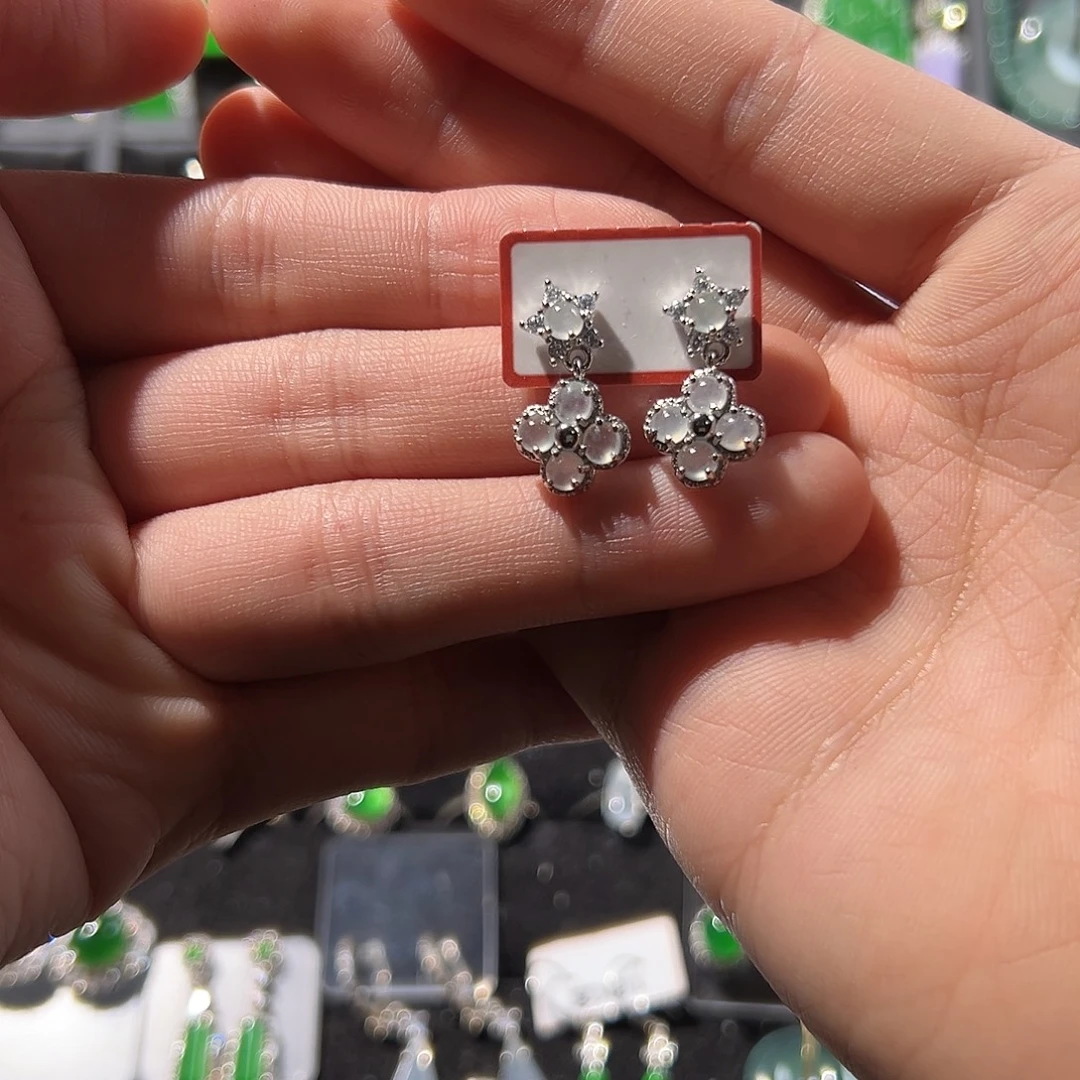 翡翠银S925镶嵌耳饰