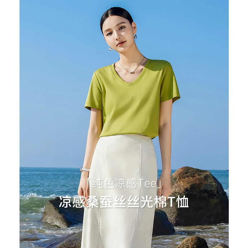 桑蚕丝丝光棉T恤