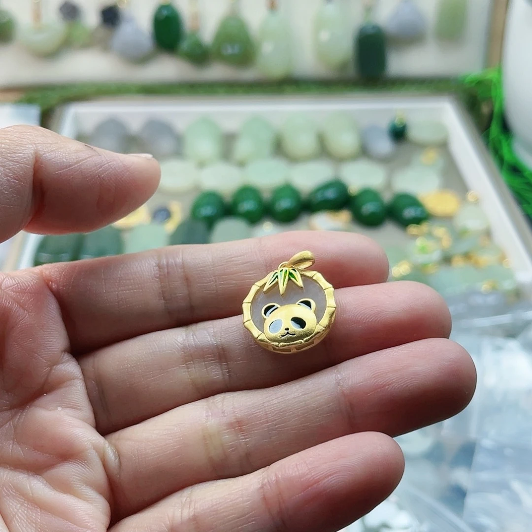 和田玉吊坠(不含链)银S925镀金镶嵌