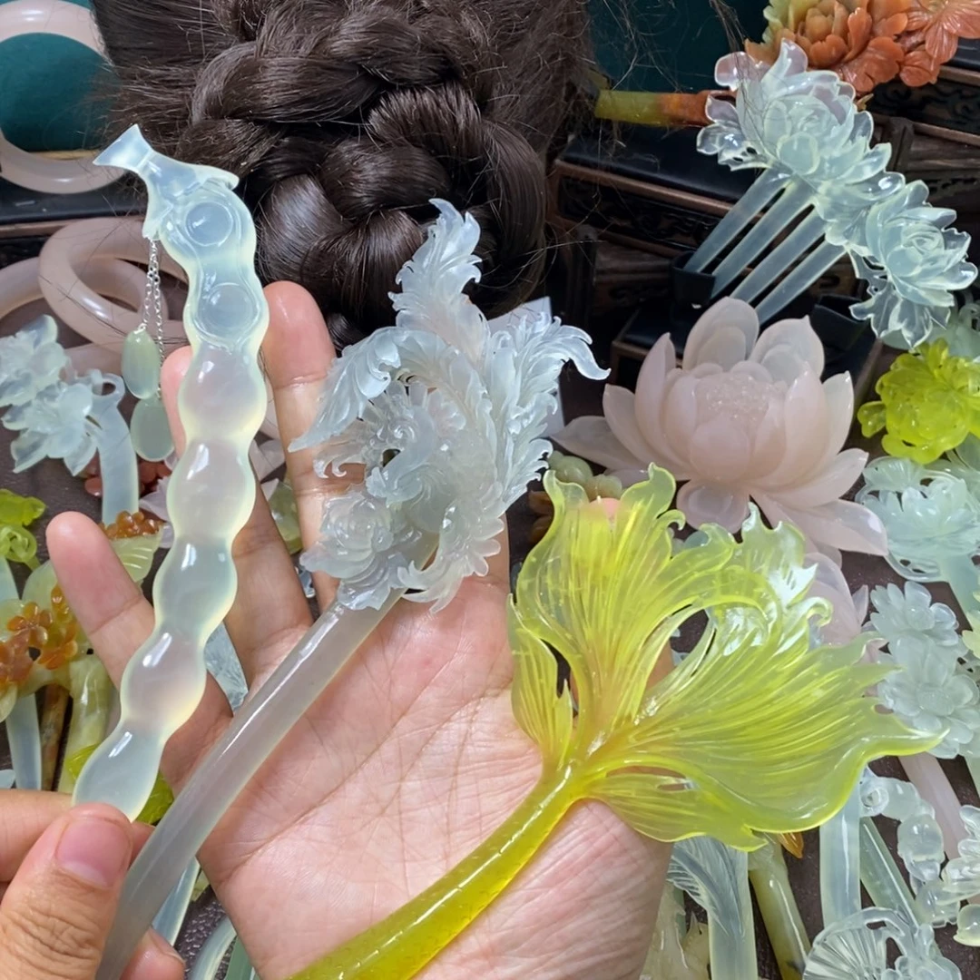 蜜***ง蛇纹石玉未镶嵌发饰